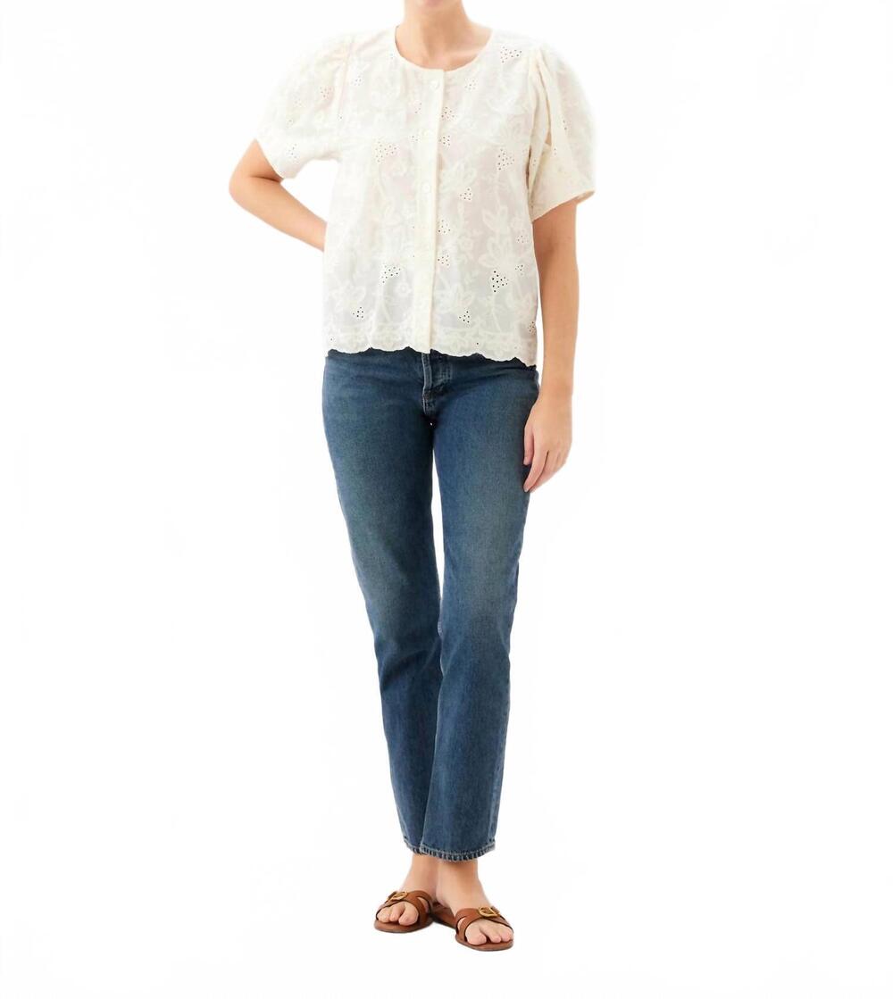 NEW FIFTEEN TWENTY women's jalen embroidered puff blouse in cream